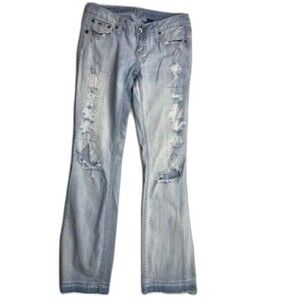 ZCO Size 7 Womens Jeans Bootcut Light Wash Stretch Distress Low Rise